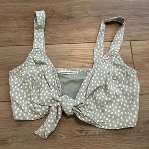 A&F Green Polka Dot Tie Front Crop Top, Size S